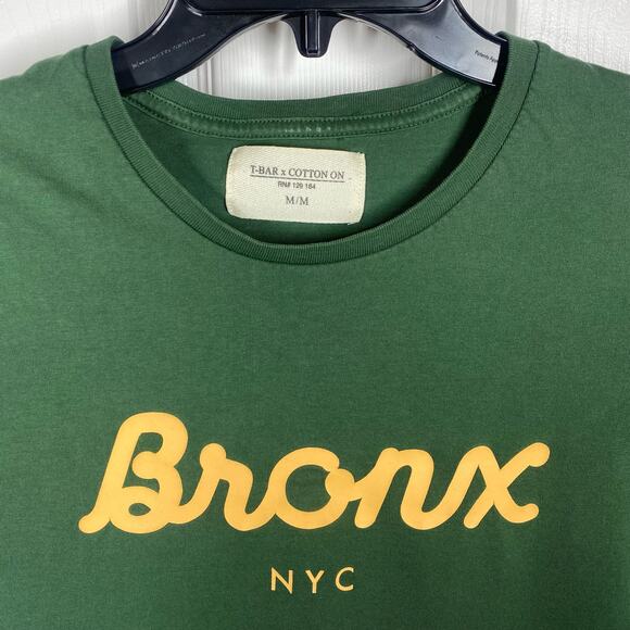 T Bar Cotton On Bronx NYC T Shirt Green Yellow Size Medium - Picture 3 of 6